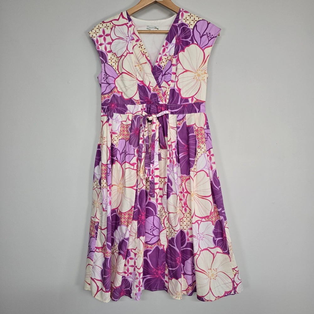 Garnet Hill Floral Midi Dress Womens 6‎ Purple Cotton Tie Waist Cottagecore